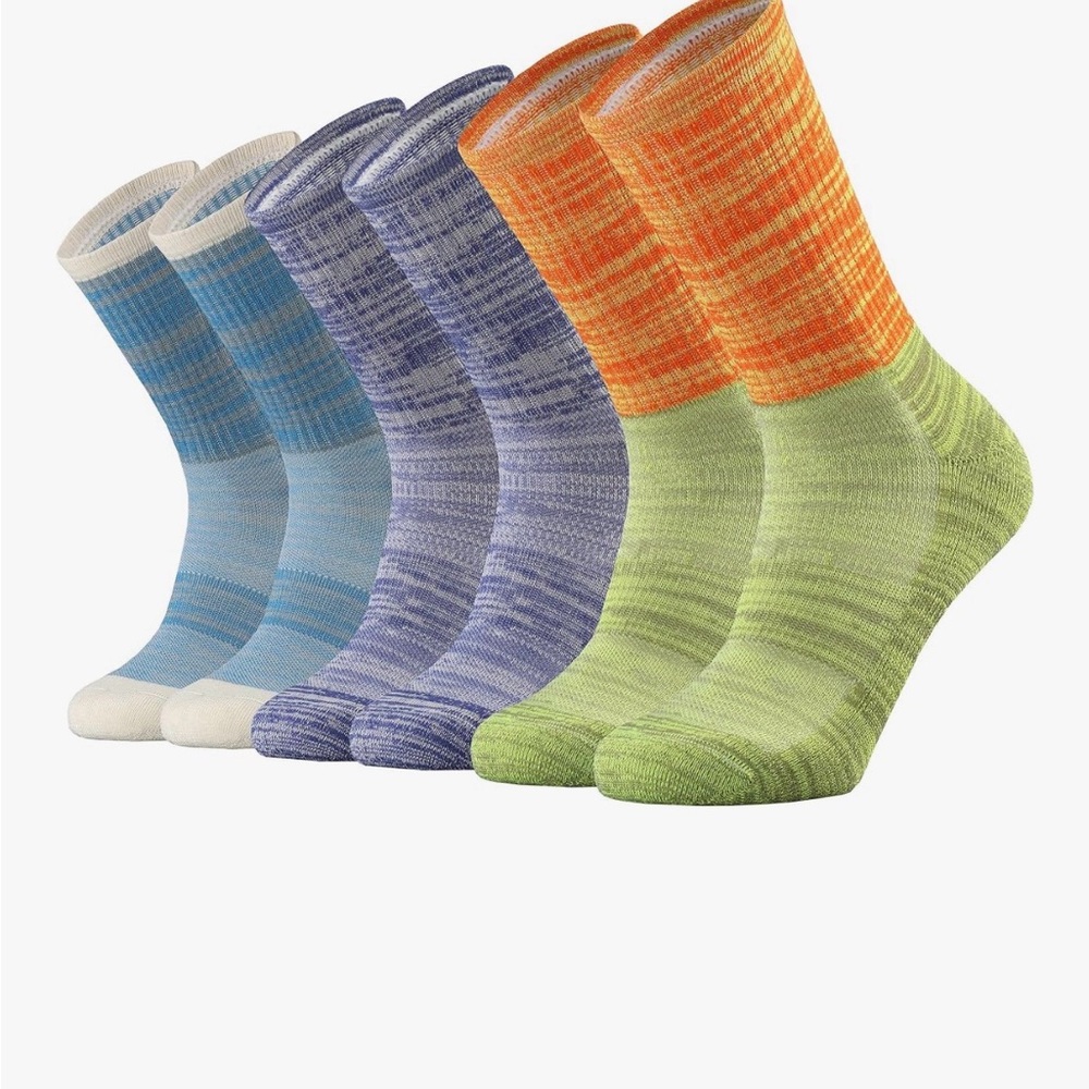 Ortis Women’s 3 pack merano wool and acrylic socks. Multi color, cushioned.